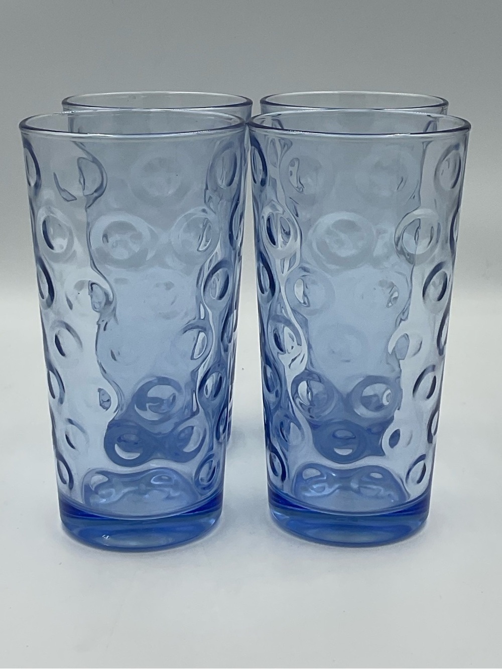 Vintage Pasabahce Polka Dot Optic Circle Blue 12oz Tumblers- Set of 4